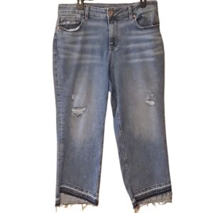 Edgely‎ Womans Cropped Denim Jeans Size 16 Distressed Raw Hem High Rise Straight